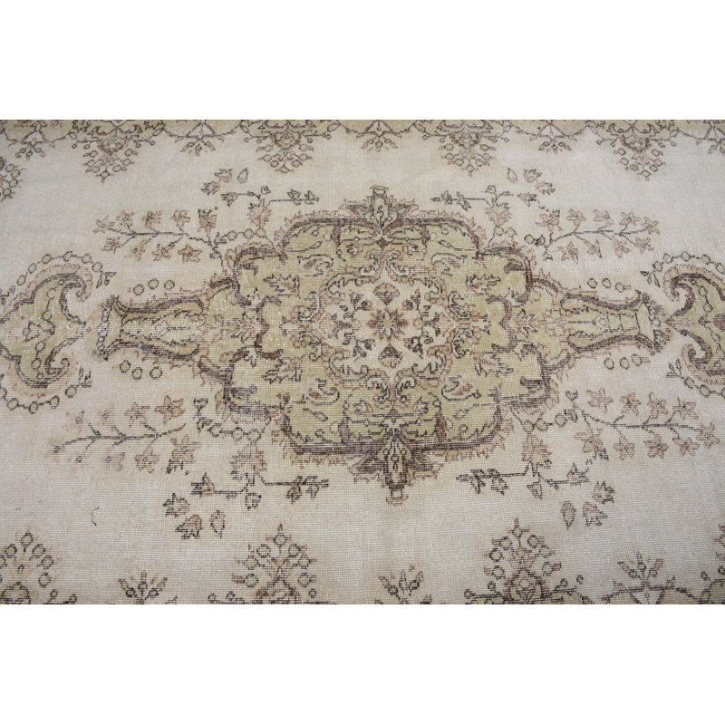 Tapis rétro en laine beige, patchwork 57,1 x 106,3 pouces