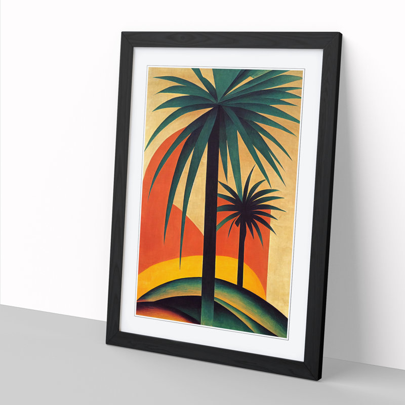 Palm Tree Retro Art - Single Picture Frame Print, Black, 64cm H x 46cm W x 2cm D