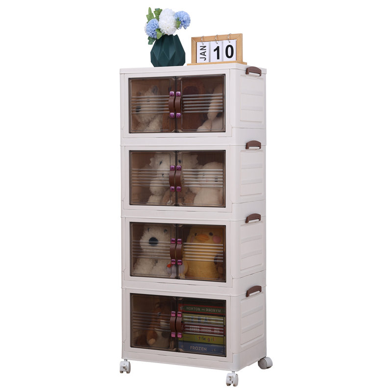 Modern White Plastic 4-Layer Stackable Closet Organizer with Wheels