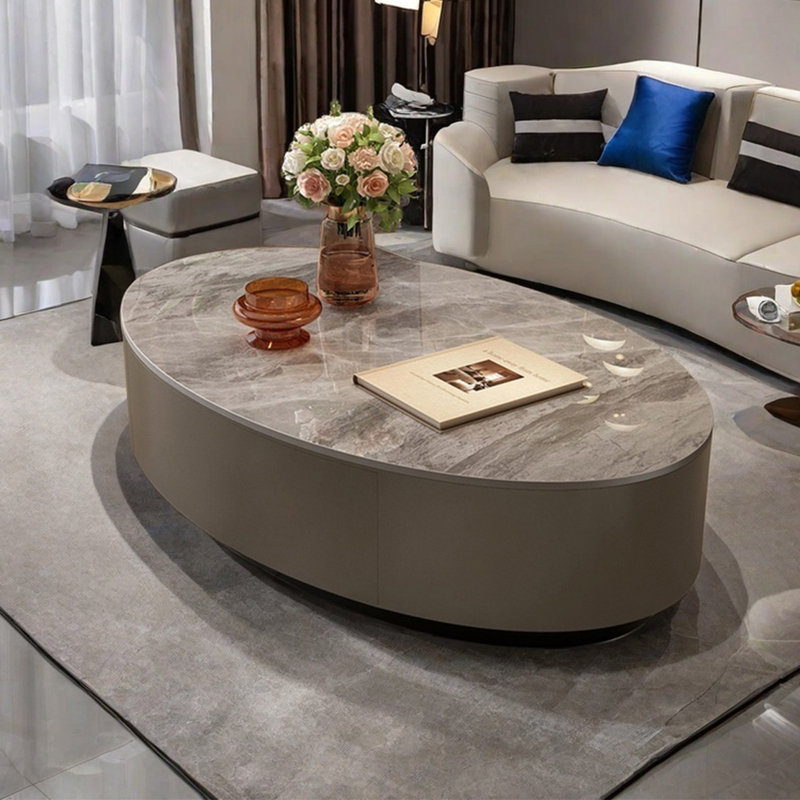 Table basse ovale légère et luxueuse, H 13,8 po x L 51,2 po x l 23,6 po, Gris