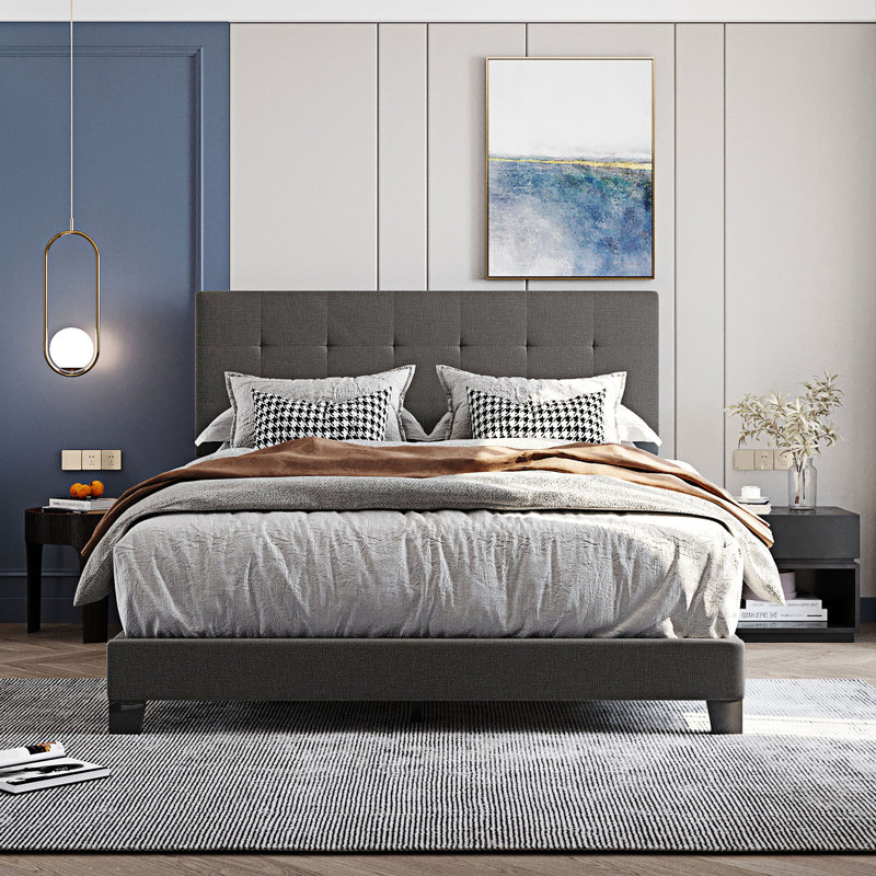 Upholstered Unfinished Standard Bed, Gray