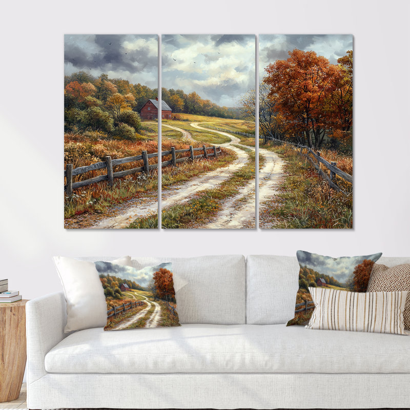 Ensemble de salon art mural vert d'automne, Toile tendue, H 32 po x l 48 po x P 1 po