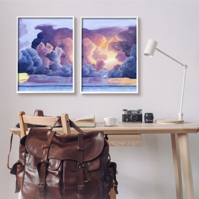 «Nautical Horizon Sunset Sky Mauve Blue Clouds» par Grace Popp - ensemble de 2 peintures
