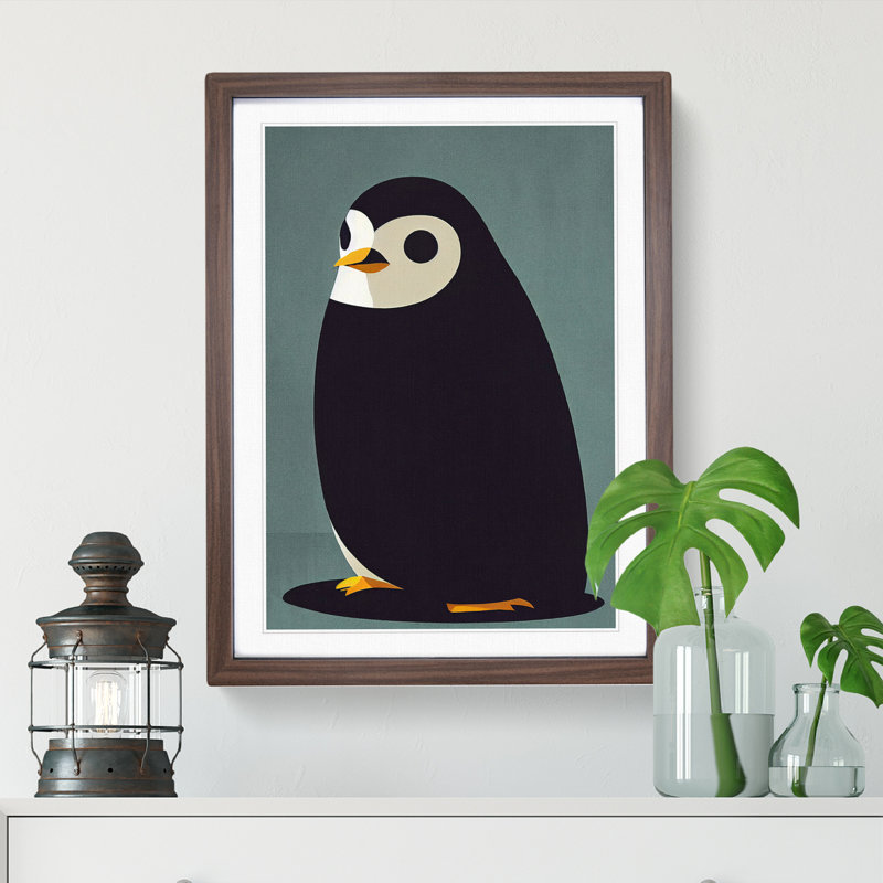 XC1022-3680X Pretty Penguin - Print on Canvas, 46cm H x 34cm W x 3cm D, Walnut Framed