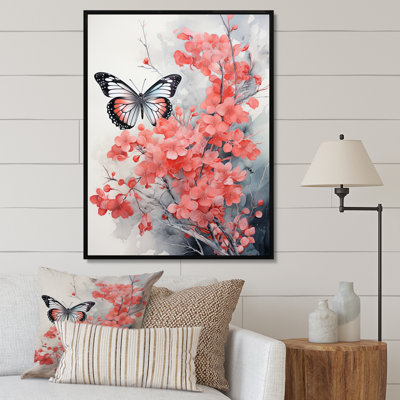 " Coral Gray Butterfly Fleeting Beauty I " Color Photography Print