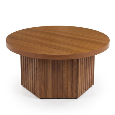 Petite table basse ronde pour salon, table d'appoint moderne de style industriel avec plateau résistant aux rayures, brun
