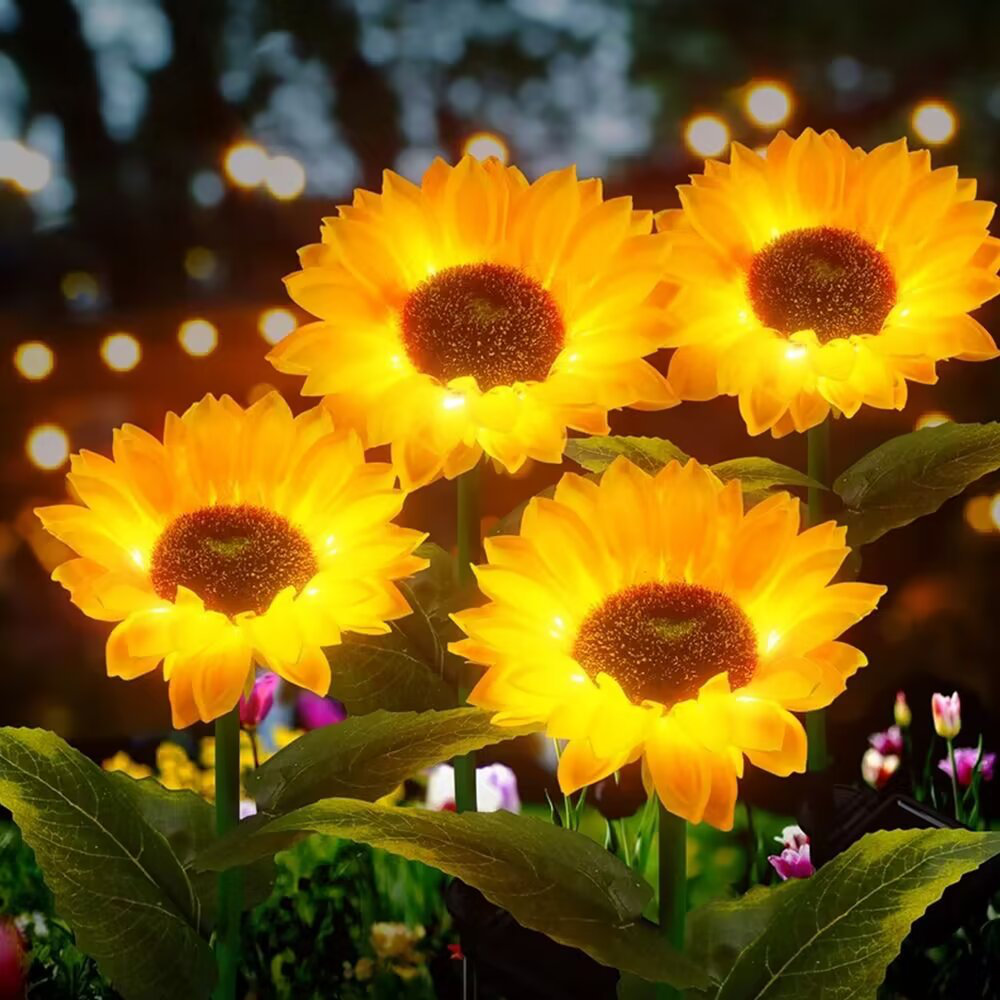 Aptoco 4 Pack Solar Sunflower Light Waterproof Solar LED Light Lights ...
