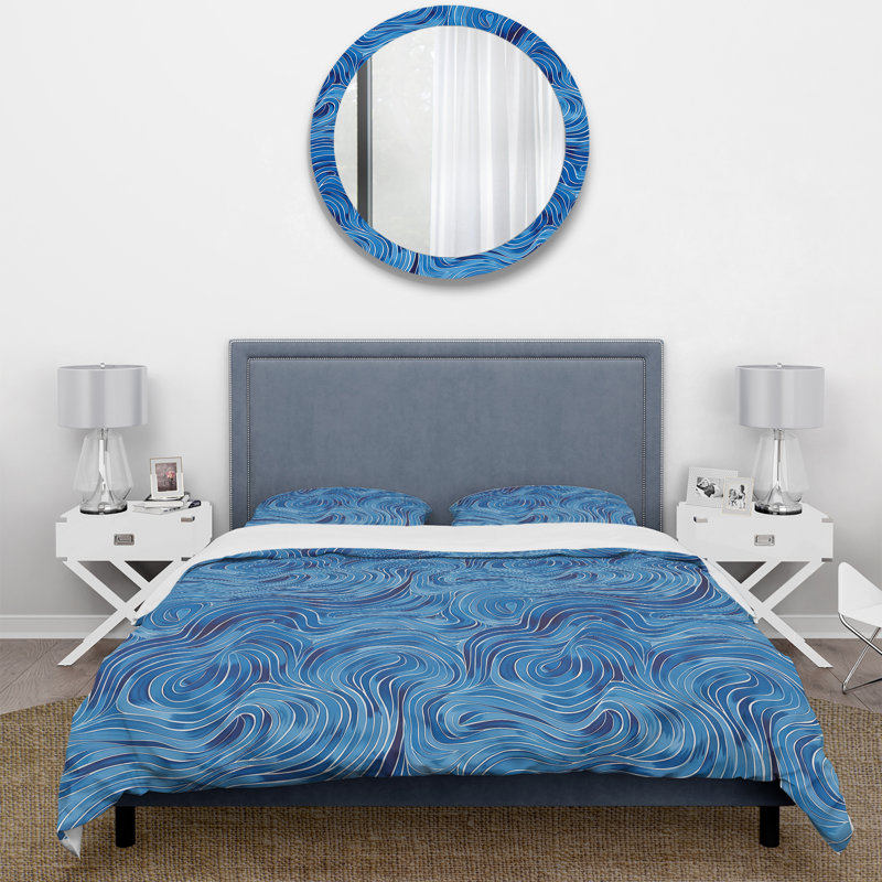 Ensemble de housse de couette bleu Midcentury Waves II - Midcentury, Housse de couette très grand + 2 taies décorativ