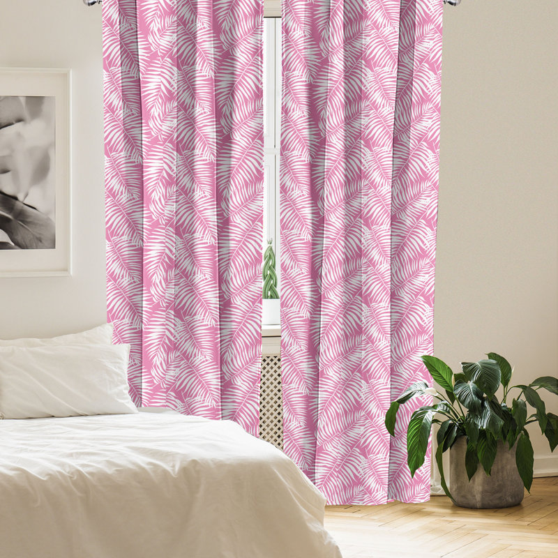 Semi Sheer Curtain Pair, Pink/White, 56" W x 63" L