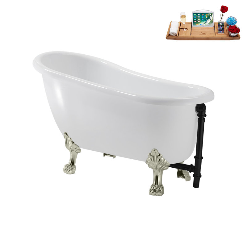 53.1'' x 25.6'' Soaking Acrylic Bathtub, Brushed Nickel, Matte Black