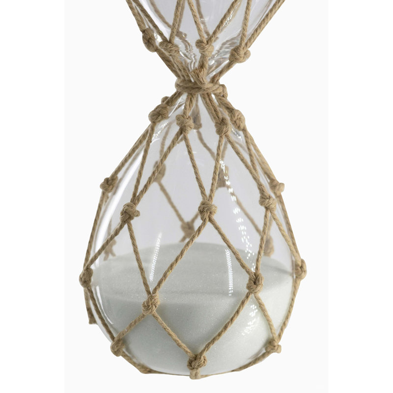 Sablier transparent avec sable blanc et filet de coton brun clair, H 8,81 po x l 3,43 po x P 3,43 po, 2