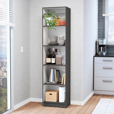 5-Shelf Slim Bookcase - Matt Gray And White For Organized Homes Modern White, Accessory Rack