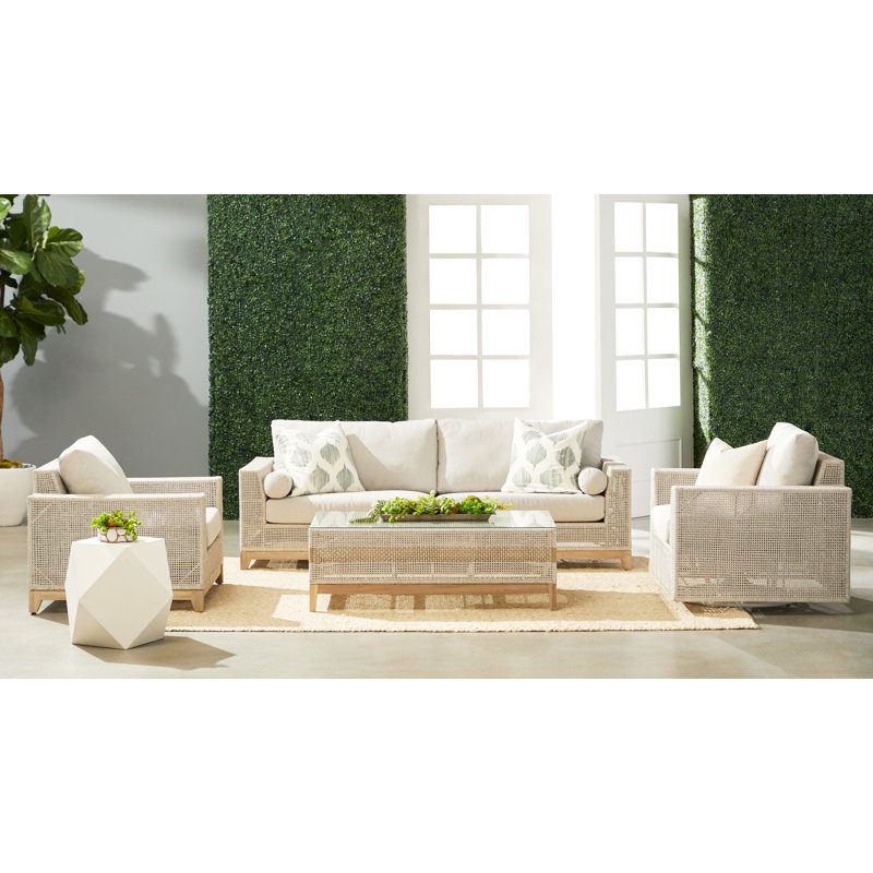 Gray Teak and Taupe Rope Outdoor Sofa Chair with Cushions