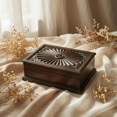 Vintage Hand Carved Wood Jewelry Box with Compartments - Rustic Boho Keepsake Storage