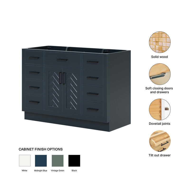 Base de meuble-lavabo simple 48 po Chevron, Bleu minuit
