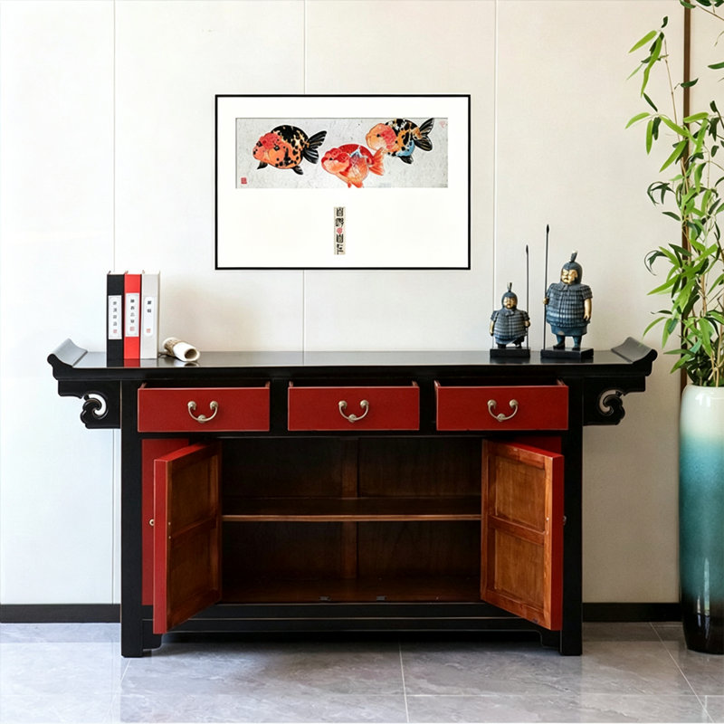 New Chinese Style Solid Wood Entryway Cabinet