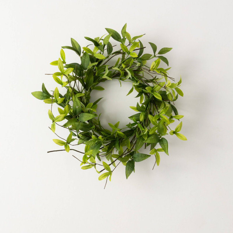 Mini couronne artificielle Ruscus & Twig; Vert, L 16,5 po x H 16,5 po x P 6 po