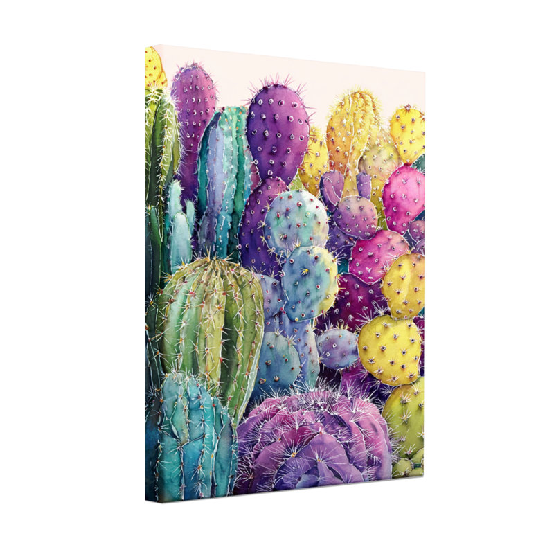 Plantes et fleurs, motif de cactus colorés, H 36 po x l 24 po