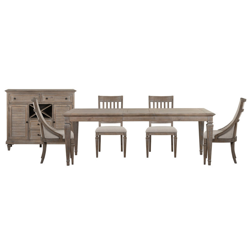 Extendable Rectangular Dining Table With 2 Side Chairs 2 Arm Chairs And Server