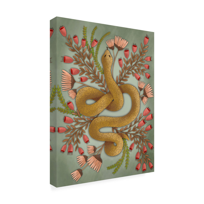 Imprimé bolognaise, "Serpent sur les fleurs I" par Regina Moore, H 47 po x l 35 po x P 2 po