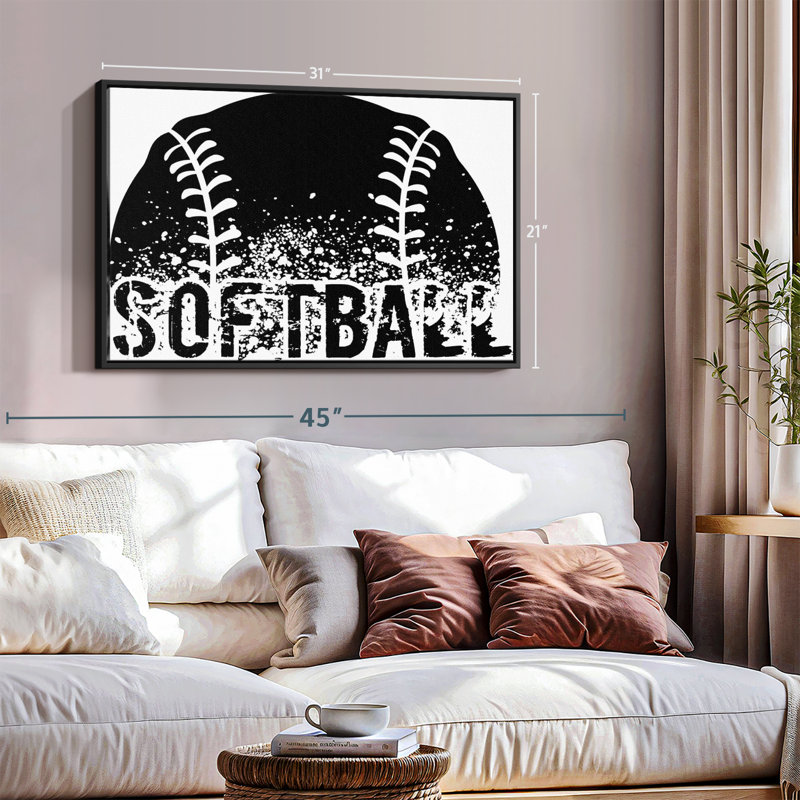 Impression sur toile noire Softball, H 21 po x l 31 po