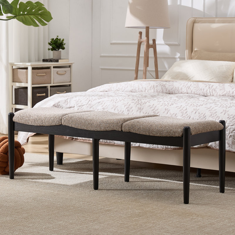 Banc rembourré pour 3 personnes avec structure en bois massif, banc Framhouse pour chambre / bout de lit / vestibule, Lin lin