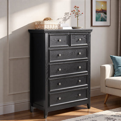 6 Drawers Dresser With Wood Grain Tabletop And Flower Handle