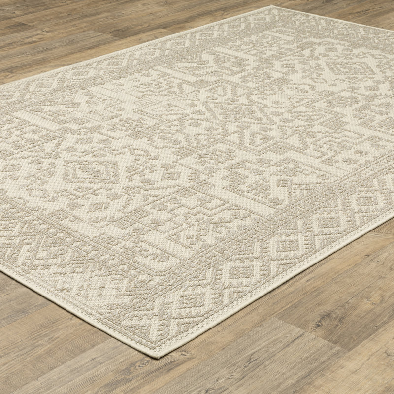 Tapis intérieur / extérieur beige / ivoire Tavraj, Rectangle 6 pi 7 po x 9 pi 2 po