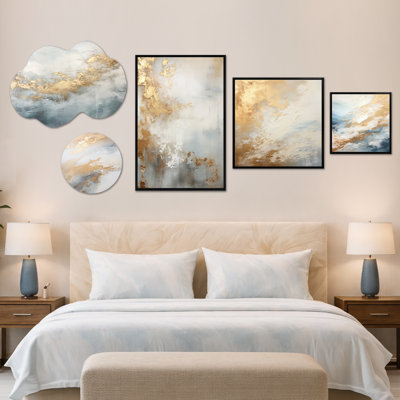 «Ocean Storm I», ensemble de 5 panneaux décoratifs sur toile et en métal Beige Blue Gold Ocean (100 po x 40 po)