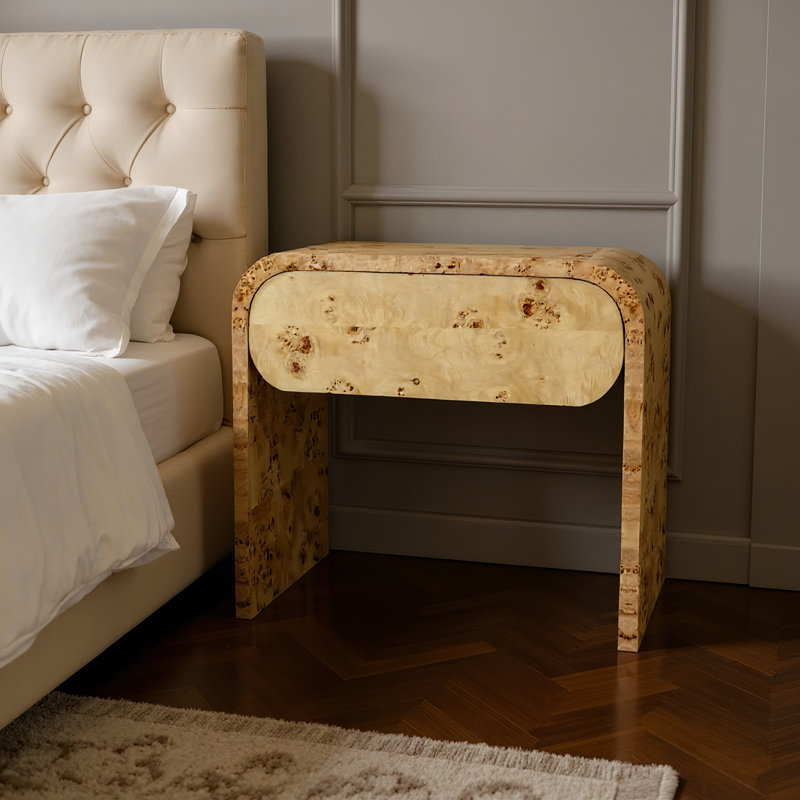 Cresthill Solid Wood Nightstand, Burl Wood