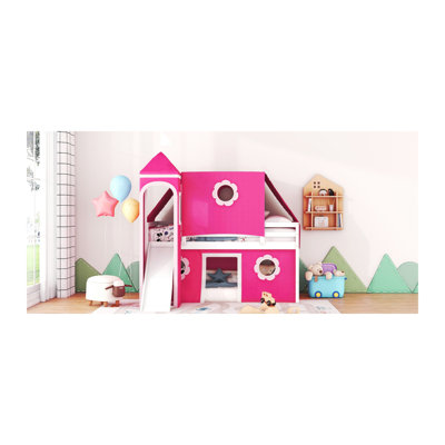 Lit mezzanine simple avec tente et tour à glissière rose - Rose (ANCIEN SKU: N708P249511H)