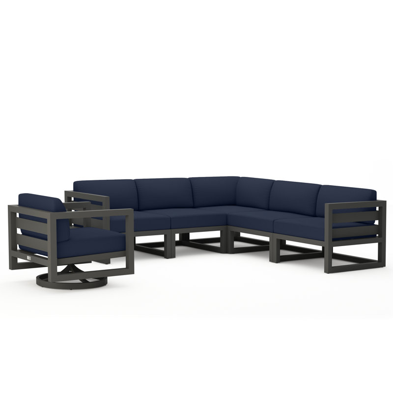 Avion 6 Piece Sectional Set With Swivel, Slate, Spectrum Indigo Sunbrella®