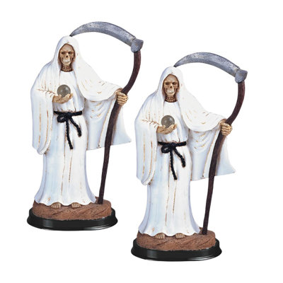 "2-PC Set" ICE ARMOR 12"H White Santa Muerte Holding Scythe Statue Our Lady of The Holy Death Figurine  Figurine Statue Ornament Home/Room Decor and Perfect Gift Ideas for House Warming, Holidays and Birthdays Great Collectible Addition