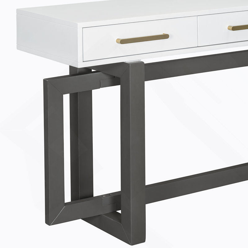 Console élégante avec trois tiroirs, table d'entrée très longue pour vestibule, couloir, salon, vestibule, couloir, Blanc