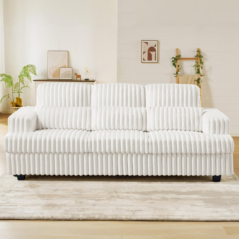 89 Inch Sofa Couch, Modern 3 Seater Sofa with Deep Seats, Cozy Sofa with 3 Throw Pillows, Upholstered Sofa for Living Room