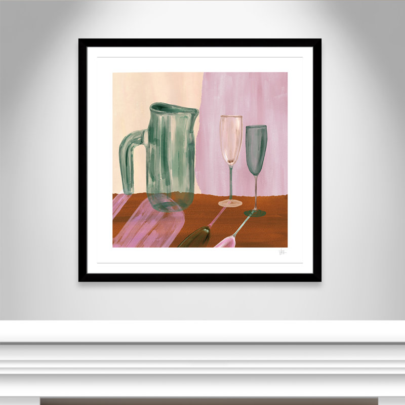 «Jug and Champagne Flutes Print» par Violets Print House, L 42,5 po x H 42,5 po, Imprimé mat, Noir satiné
