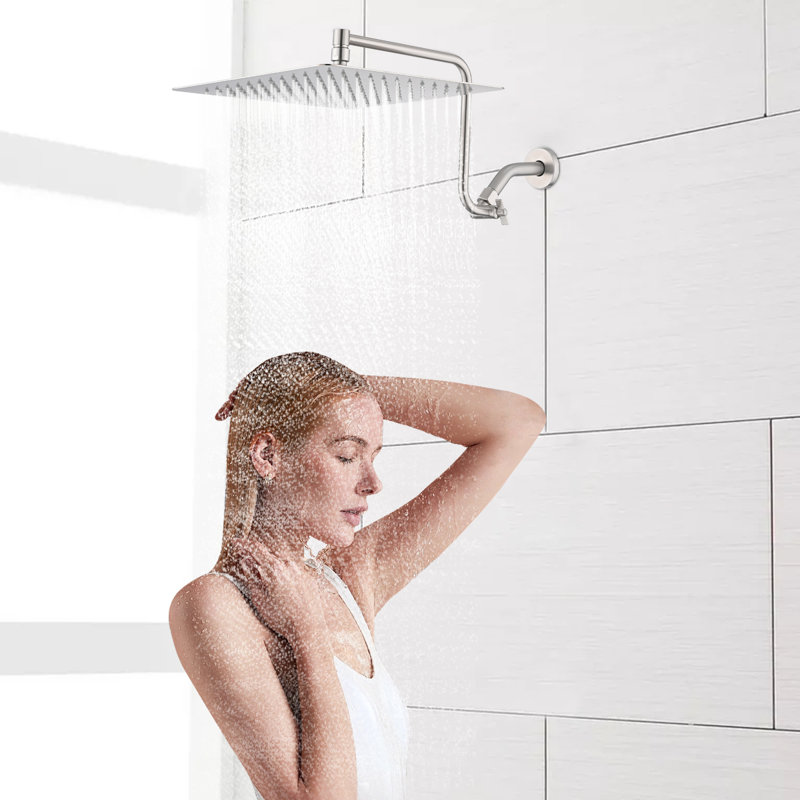 12" Square Shower Head With Adjustable Arm, Easy Installation Rain Strong And Construction, Reliable Use