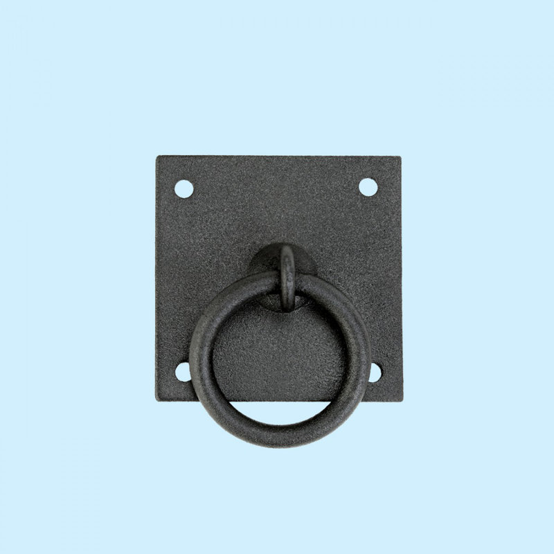 Black Wrought Iron Mission Style Ring Pull with Mounting Hardware
