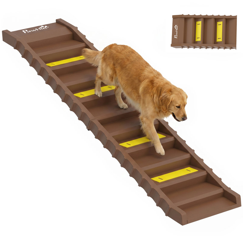 Foldable Dog Ramp for Cars Bed Portable 10Step, Brown