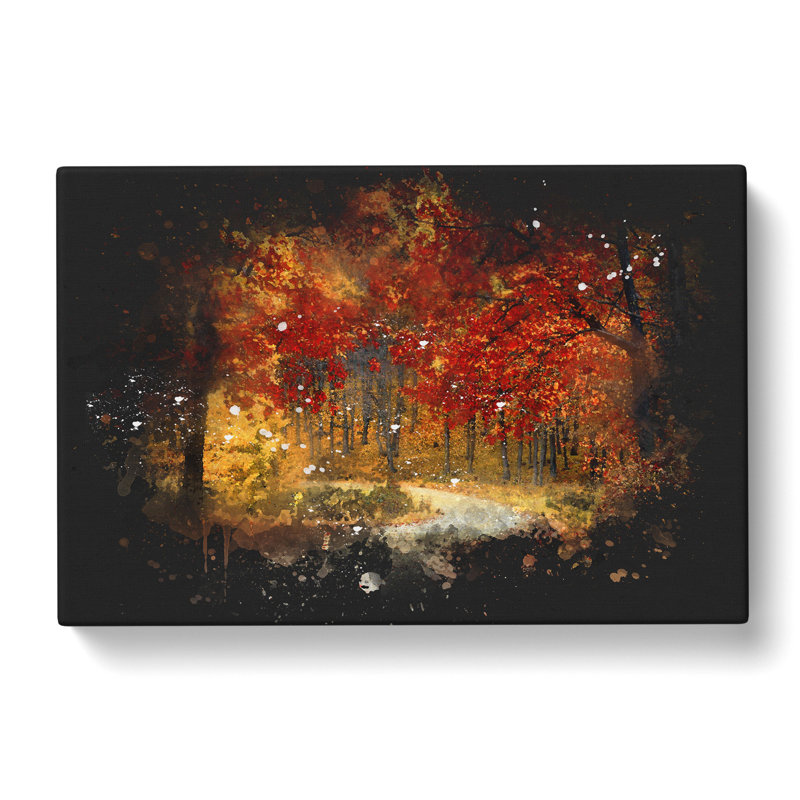 Path Through The Forest At Autumn - Wrapped Canvas Print, 60cm H x 91cm W x 3cm D