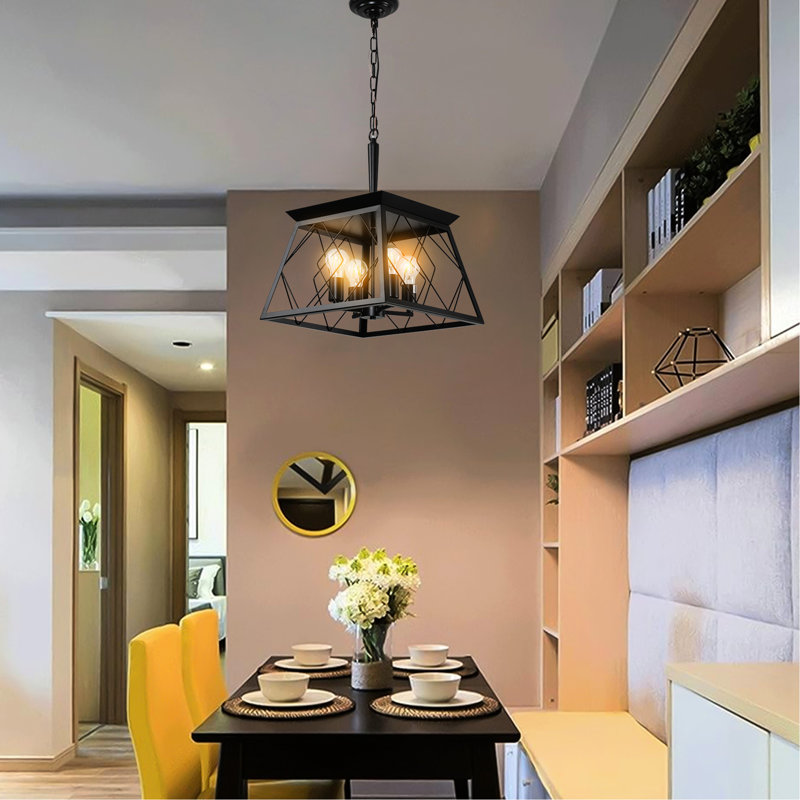 4- Pour la salle à manger, noir, corrosion, chaîne à hauteur réglable, luminaire de style rétro, ampoule non incluse avec la lampe antirouille, sans ampoules fournies