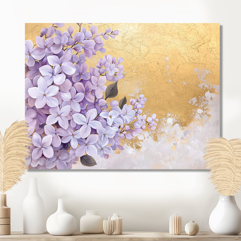 Lilacs Springtime Golden Harmony III - Floral Metal Wall Art, Lilacs Metal Print, 16" H x 32" W