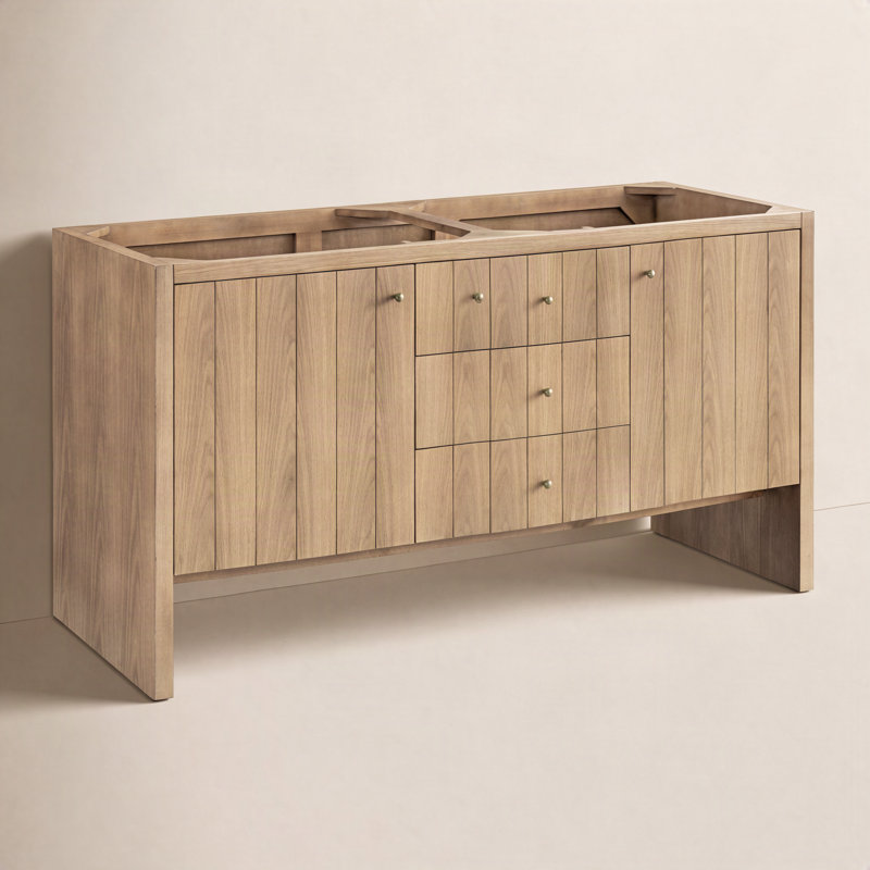 Hudson 60'' W Double Bathroom Vanity Base, Light Natural Oak