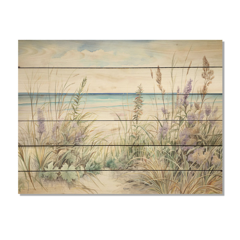 Plant Plant On The Beach I - Plantes, art sur bois de pin naturel, H 24 po x l 32 po