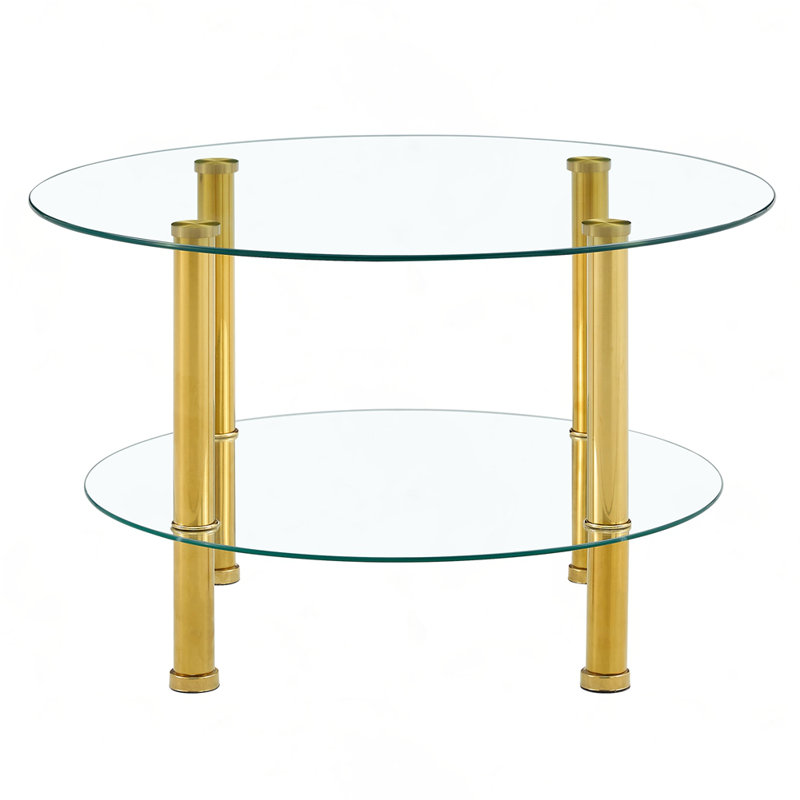 Double Layer Tempered Glass Coffee Table, Gold