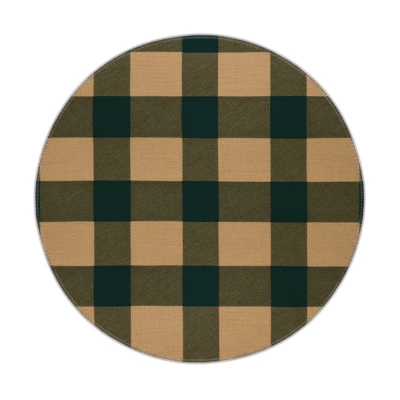 Tapis d'intérieur et d'extérieur à carreaux brun, Rond 5 pi