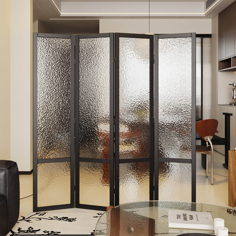 Acrylic Room Divider, 4-Panel Frosted Translucent Freestanding Partition Screen, Black
