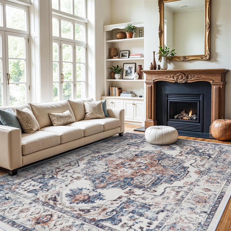 Wide Hallway Rug: Vintage Washable Soft for Living Room Bedroom Water Resistant Carpet with Non-Slip Backing for Entry Kitchen Dining Room Thin Bathroom Floor Mat(Brick)