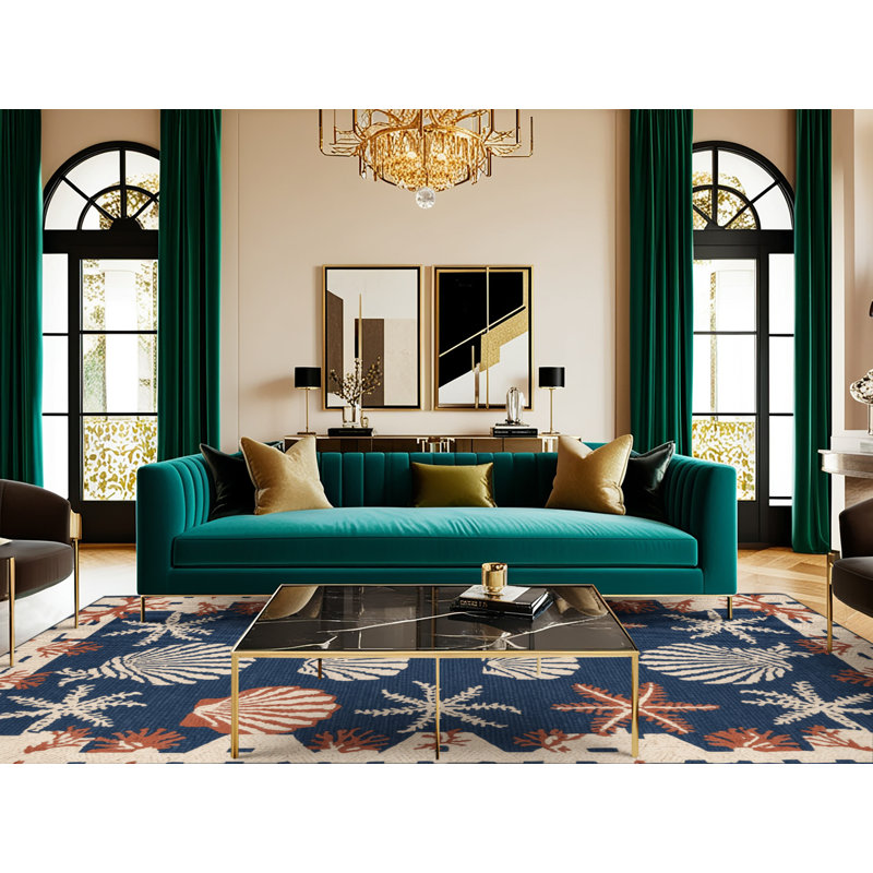Washable Geometric sea life Nautical Area Rug, Runner 2' x 4'