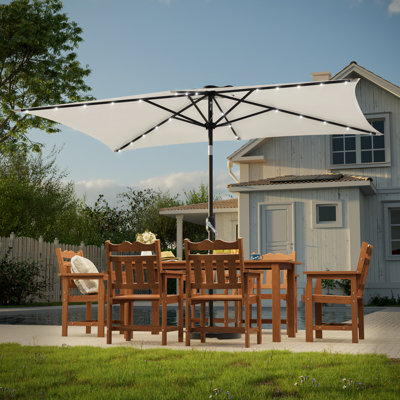 Parasol de marché rectangulaire à éclairage solaire 10 pi x 6,5 pi avec éclairage à DEL, manivelle de table d'extérieur avec manivelle et inclinaison, protection contre les rayons UV toutes saisons pour terrasse de jardin